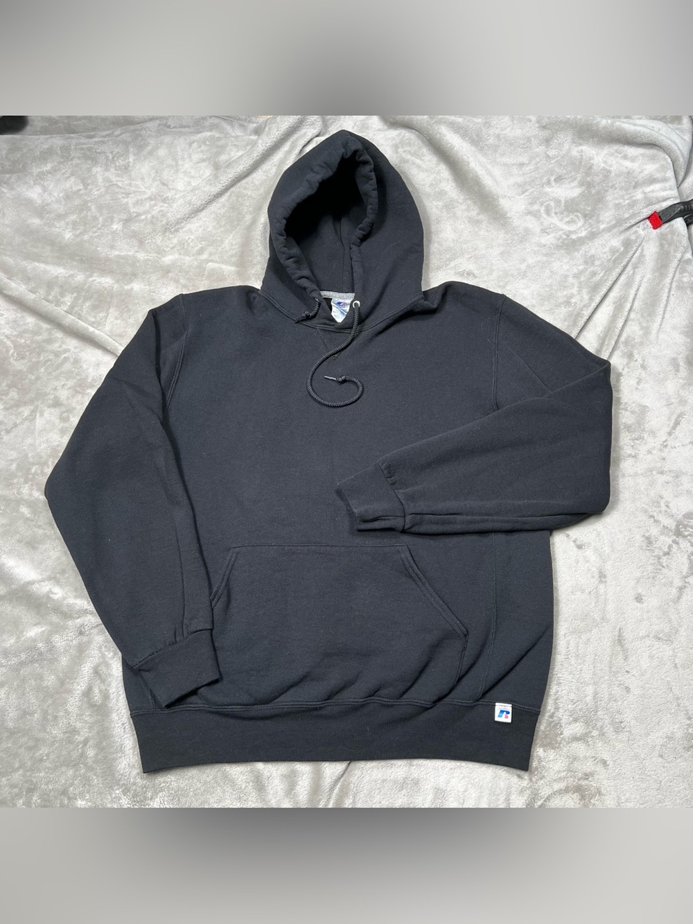 Vintage Russell Athletic Blank Hoodie Mens L Black Pullover Sweatshirt Boxy Y2K